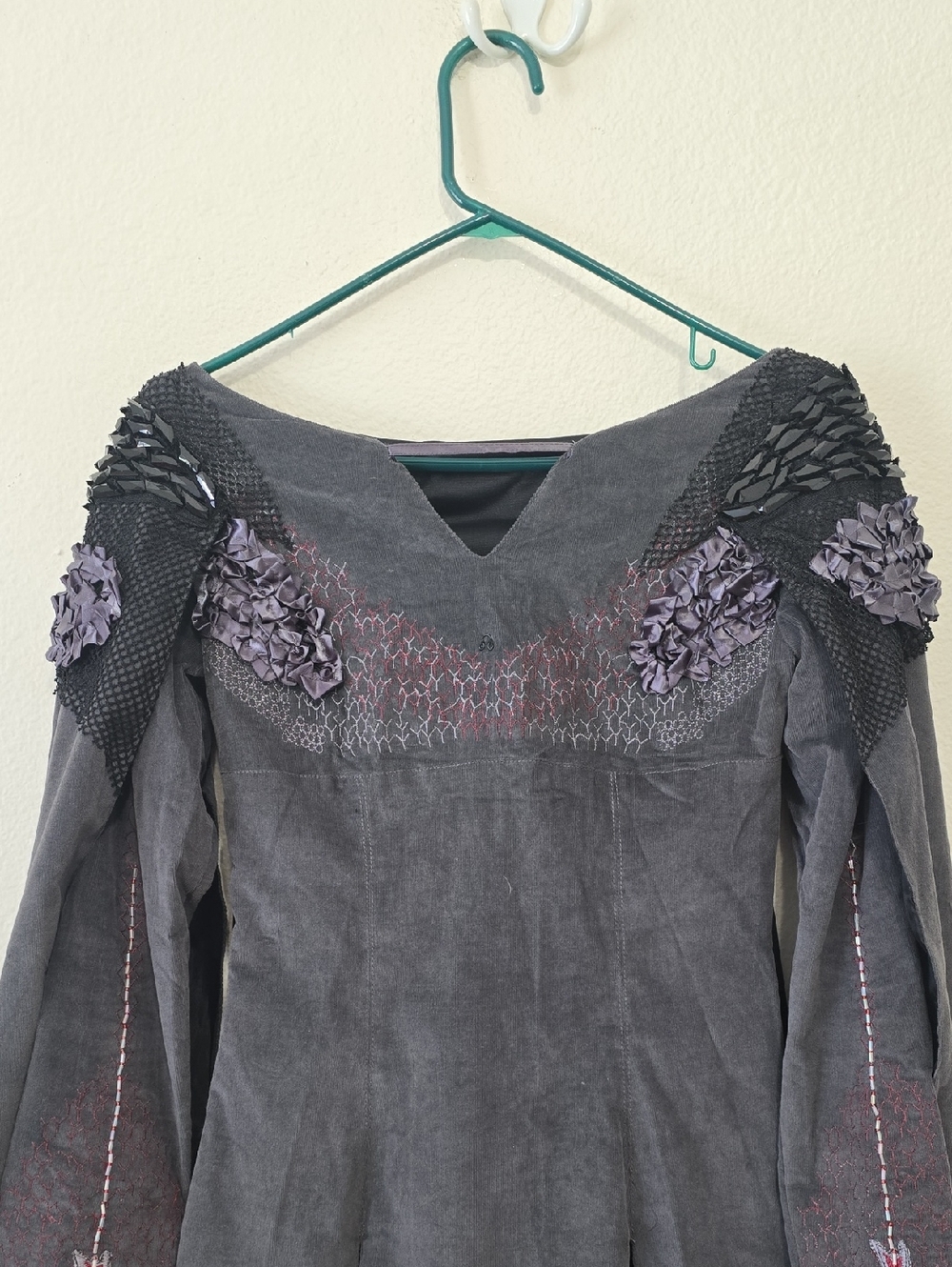 Game Of Thrones Hand Crafted, Embellished Dark Slate Gothic Dress with Cape S - Picture 2 of 11